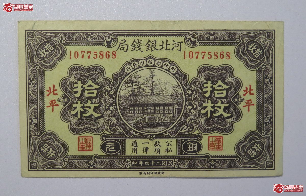 21／民国二十四年河北银钱局拾枚北平